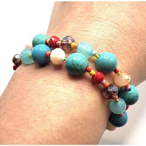 Healing Gemstone Lot of 2 Bohemian Beaded Bracelets 7in
